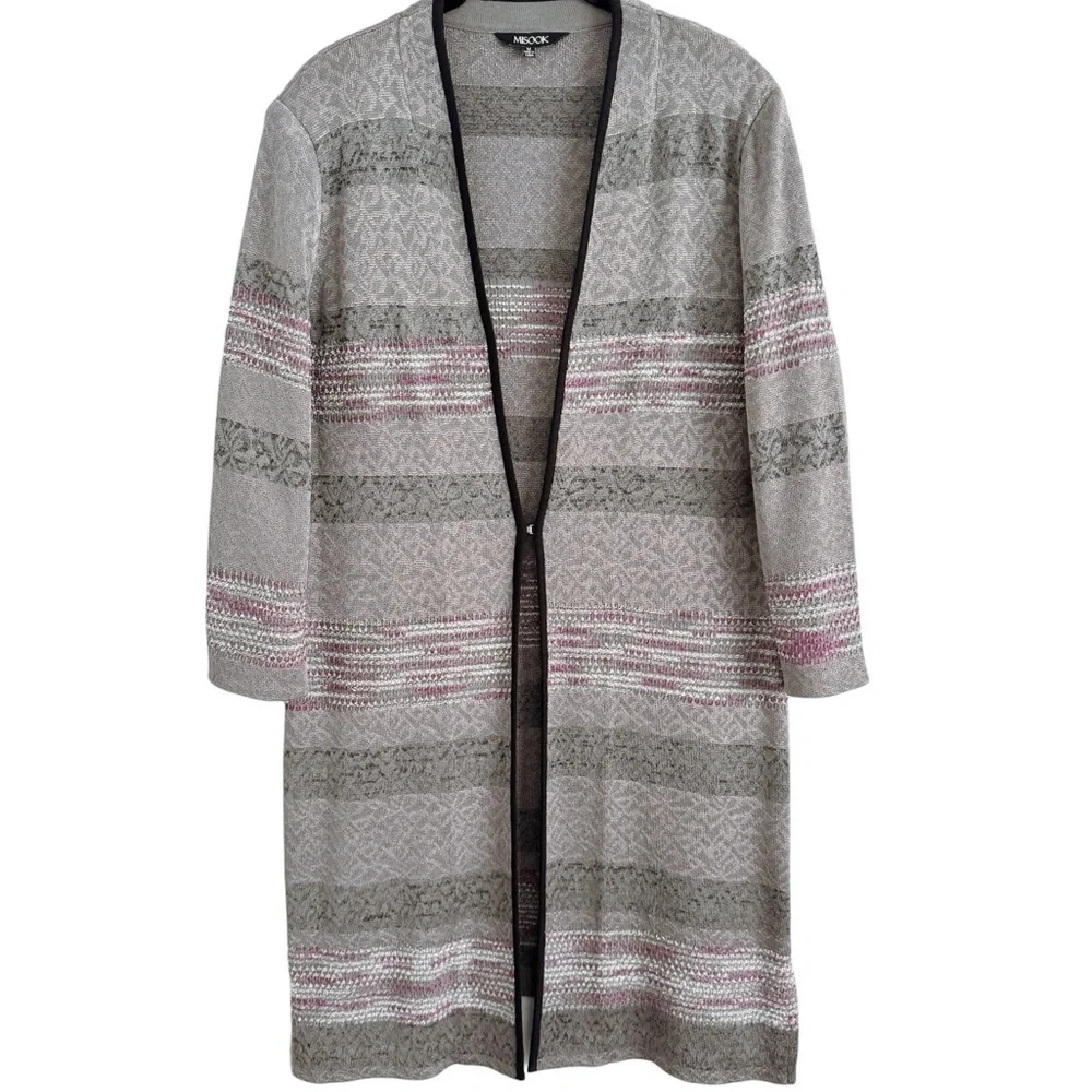 MISOOK INTARSIA KNIT PATTERN DUSTER CARDIGAN JACKET BUSINESS CASUAL BLAZER SZ M